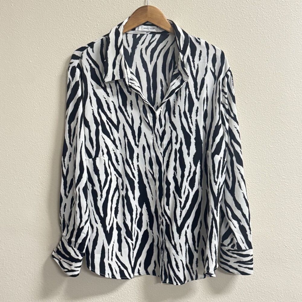 MNG Mango Size 18 Black White Zebra Print Blouse